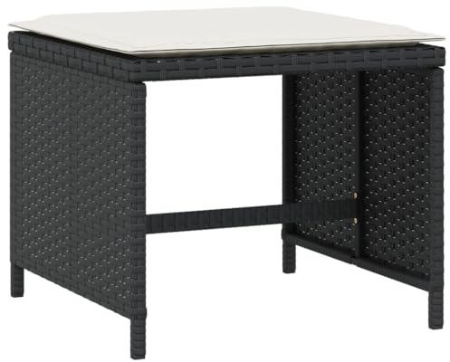 vidaXL Gartenhocker mit Kissen 4 STK., Sitzhocker mit Stahlrahmen, Fußhocker für Garten Terrasse, Hocker Gartenstuhl Gartenmöbel, Schwarz Poly Rattan