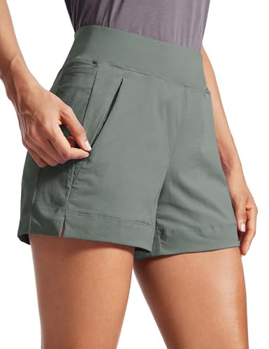 CRZ YOGA Shorts de Voyage D'entraînement de Randonnée Léger à Séchage Rapide pour Femme avec Poches Zippées - 10cm Sauge Grise 42