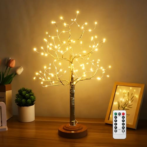 Kinamy Albero Led Regolabile, Luci Albero di Natale 8 Modalità di Luce, Albero Luminoso Lampada da Tavolo con Telecomando, 108 LED Decorazioni Lampada Albero per Natalizie, Pasquali, Soggiorno