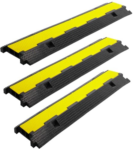Yakimz Lot de 3 tapis de protection de câbles à 2 canaux - 100 x 25 x 5 cm - Protection contre les débordements pour câbles - Pont de câble - Sol en caoutchouc thermoplastique standard - Pont de tuyau