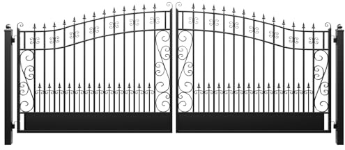 ZUMI Dual Swing Driveway Gates, 16x6 ft. Outdoor Steel Swing Gates for Driveway, Heavy-Duty Driveway Fence Gates for Home Securit, Greerwich Style