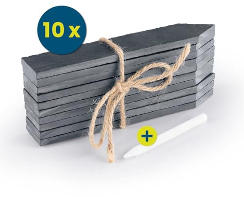 Hoberg Lot de 10 plaques d'ardoise robustes pour jardin, parterre d'herbes et plate-bandes surélevées, résistantes aux intempéries, durables et idéales pour serre, 15 x 2,5 cm, noires