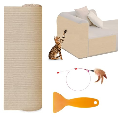 Tapis Griffoir pour Chat Auto-adhésif, 40 × 200 cm,Tapis à Gratter Autocollant pour Chat, Climbing Cat Scratcher, DIY Trimmable Chats Grattoir, Protège Les Tapis et Canapés (Kaki)