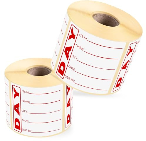 G4GADGET 2 Rolls “Use By” Yellow Food Labels – 500 Labels Per Roll – 1000 Total Stickers (50x75mm) – Writable Kitchen Rotation Stickers – Commercial Food Prep Adhesive Tags