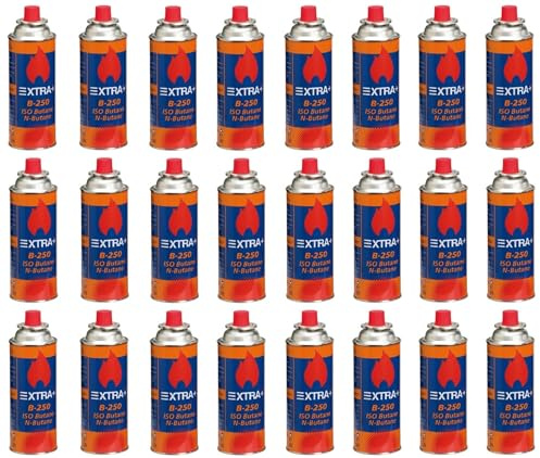 DISPAU Presenta Pack de Cartuchos de Gas Butano Recambio de Gas Propano Portable Gas Butano Tokai Compatible para Cocina Portátil, Hornillo, Soplete Soldador, Camping B-250 227gr (24, Naranja & Azul)