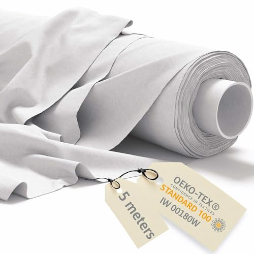 DreamRoots Stoffa cotone al metro 5Mx160cm 145 g/m² - Tessuti per tende a metro da interno, cucito creativo - Tessuto a metraggio, Bianco