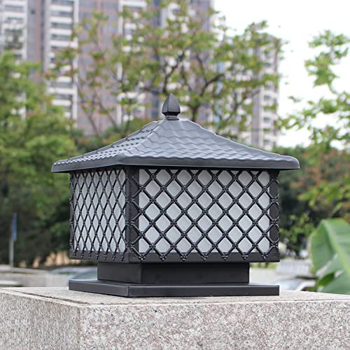 BLOOHK Farola de exterior | Farola tradicional de aluminio inoxidable | Lámpara de columna exterior impermeable IP65 para jardín, cerca, terraza, patio y portón | Luminaria de pedestal con base E26/E2