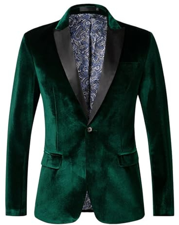Gefomuofe Cord Blazer Men's Slim Fit Jacket with 1 Button Plain Velvet Jacket for Wedding Dinner Classic Leisure Suit Business Jacket, Green, M