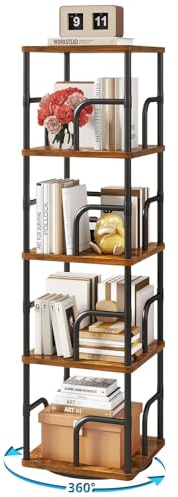 IBUYKE Drehbares Bücherregal mit 4 Ebenen,Standregal Bücherturm für Kinder,360°Grad Vertikal Drehregal,Multifunktionales Bücherregal Holz für Schlafzimmer, Wohnzimmer, Rustikales Braun,TBC004H
