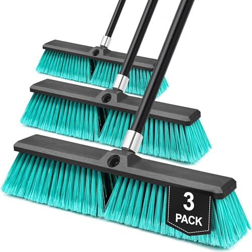 TidyBliss 3 Pack 18” Push Broom Outdoor Heavy Duty with 63” Long Handle