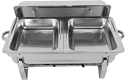 Chafing Dish, rostfritt stål varmhållningsbehållare för buffé, 2 matfack matvärmare, buffévärmare, matbehållare rechaud för catering och fest, kapacitet ca 7,5 l