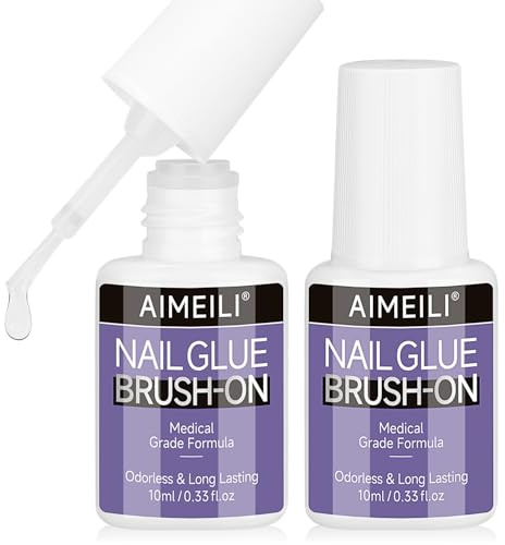 AIMEILI 2pcs Pegamento para Uñas, Adhesivo Superfuerte de Secado Rápido, Pegamento Resistente al Agua de Larga Duración para Uñas Postizas y Tips (10ML)