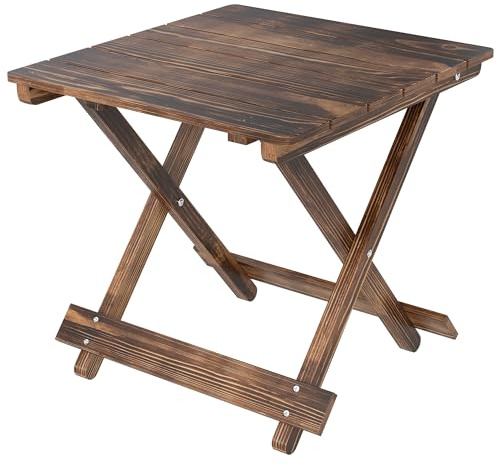 Outsunny Wood Folding Garden Side Table, Lightweight Small Garden Table with Slatted Top, Portable Folding Side Bistro Coffee Tables for Balcony Patio Terrace, Carbonised Finish