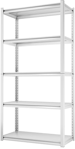 Himimi Étagère de Rangement 5 Niveaux 1000 kg Étagère Métallique Robuste avec Clayettes Réglables en Hauteur Étagère Ouverte pour Cave Garage Entrepôt Cuisine Rayonnage de Stockage 90x40x182 cm Blanc
