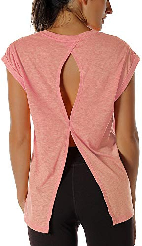 icyzone Maglietta Donna Sportiva, T Shirt Donna Maniche Corte vestibilità Larga Leggera e Traspirante Top per Palestra Yoga Corsa (S,Rosa Chiaro)