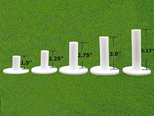 FINGER TEN Tees De Golf Caoutchouc Practice Tee Femme Homme Conduite Gamme Valeur Lot De 5, Tapis De Dimensions DiffÉRentes Pratiquer Durable pour Hommes Mix 5 Pack (1.5,2.25,2.75,3,3.13)