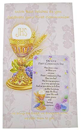 Needzo First Communion Greeting Card with Keepsake Prayer Card, 7 1/2 Inch (Chalice)