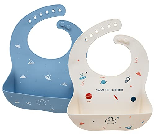 Little Dimsum Lätzchen Baby 2 Stück, Baby Silikon Lätzchen mit Auffangschale BPA-Frei, Wasserdicht, Abwaschbar, Leicht zu Reinigen Baby Essen Set