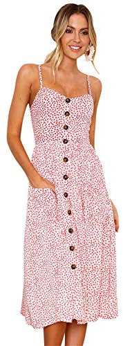 Yming Damen Sommerkleid Ärmelloses Kleid Schulterfrei Midikleid mit Taschen Rosa XXL