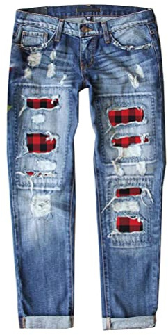 Onsoyours Jean Femme Casual Imprimé Tournesol Boyfriend Jambe Droite Taille Haute Pantalon Bleu Léopard Floral Patchwork D Bleu01 L