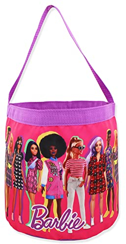 Barbie Collapsible Nylon Basket Bucket Toy Storage Tote Bag, Pink, One Size