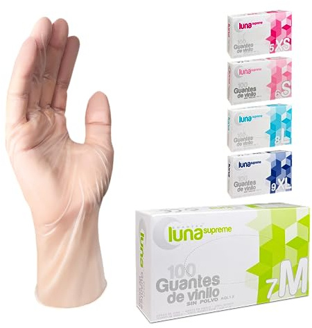 MUNTRADE Guantes Vinilo Talla M 100 unidades | Guantes Desechables Transparentes Sin Polvo y Sin Látex
