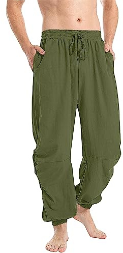 YAOBAOLE Mens Linen Trousers Elastic Waist Pirate Trousers with Pocket for Men Yoga Pants