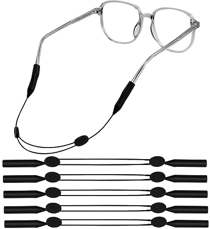 Pinsheng Brillenband 5 Stück Universale Silikon Elastic Sportbrillenband Verstellbare Brillenkette Qualitativ Hochwertiges Brillenband Brillenzubehör für Damen, Kinder, Herren(Schwarz)