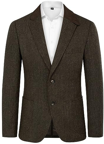 PJ Paul Jones Blazer Vintage à Chevrons pour Homme en Tweed et Laine mélangée, Café Noir, XX-Large