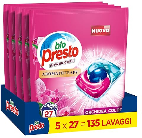 Bio Presto Power Caps Color, Detersivo Lavatrice Predosato In Capsule, Confezione Da 135 Lavaggi
