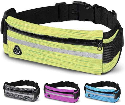 Marsupio sportivo uomo in neoprene cintura corsa donna impermeabile unisex con strisce riflettenti e cinturino regolabile per iPhone 12/12Pro/12ProMax/XR/XS/X/8 Samsung S20/10/S9/S8, Verde, Ajustable
