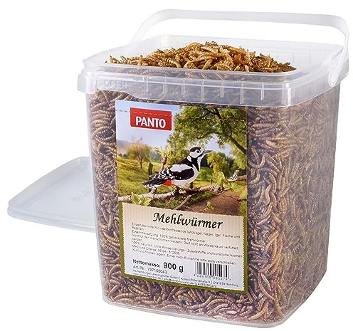 PANTO Mehlwürmer – 900 g proteinhaltiges Wildvogelfutter, getrocknete Mehlwürmer für Wildvögel, Nager, Igel, Geflügel