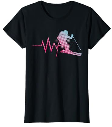 Skilfahrerin Herzschlag Ski Mädchen Frauen Skihelm Skifahren T-Shirt