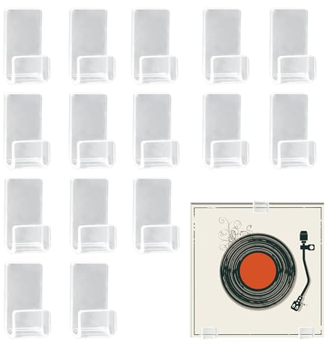 duozoanz Schallplatten Halter Wand, 15er Set Vinyl Records Wandhalterung Ohne Bohren Schallplattenständer Acryl Wandregal Rahmen für Vinyl Records LP CD, Transparent