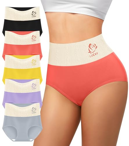 MIOTAN Lot de 5 Culottes en Coton pour Femmes Taille Haute Contrôle du Ventre Slip Extensible et Doux, Multicolore, Large