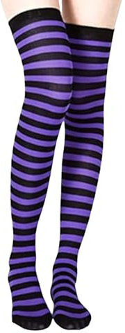 YUPEIUKLI Femmes Halloween Cuissardes Chaussettes Carnavals Fête Coloré Rayé Au-Dessus du Genou Bas Longs Cosplay Costume Accessoires