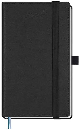 BEZEND Kalender 2026 Klein Wochenplaner A6, 18-Monate Taschenkalender Juli 25-Dez 26, Buchkalender PU-Leder Hardcover mit Stifthalter - Schwarz