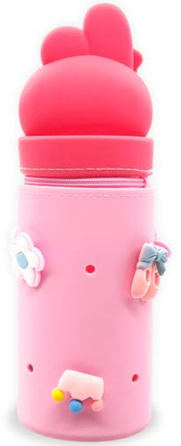 FRPABCF Trousse Ecole 2 en 1 en Silicone Souple Kawaii, Porte-Plume, Fermeture Eclair en Silicone, Animé Rose Pochette de Stylo, Crayons, Marqueurs, Étui pour Fournitures Scolaires de Grande capacité