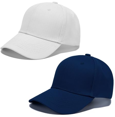 SAIIURV 2 Pièces Casquette De Baseball Ajustable, Chapeau de Soleil pour Enfants, Protection Solaire Anti-UV, Casquette De Baseball Décontractée pour Les Sports d'Extérieur (Bleu Marine, Blanc)