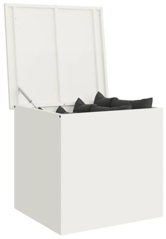 vidaXL Coffre de Rangement de Jardin Acier 55 x 50,5 x 50 cm 220 Blanc, Solution de Rangement pour Jardin et terrasse, boîte résistant aux intempéries, Organisateur métallique Robuste