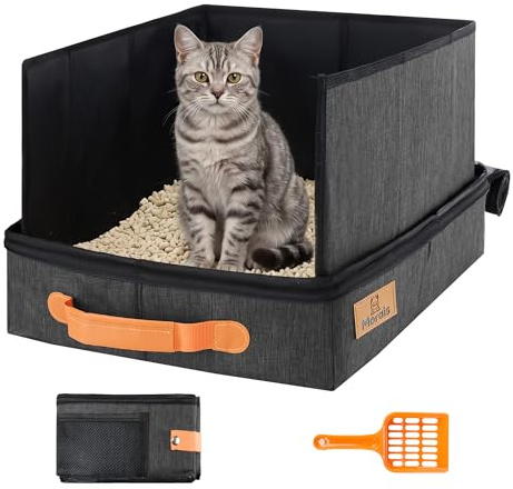 MORAIS Portable Travel Litter Box for Cats, 17.7×13.5×11 Collapsible Cat Litter Box with Lid, Leak-Proof Cat Litter Pan for Car Hotel Airplane, Waterproof & Easy to Carry- Black