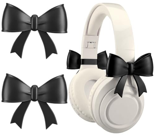 Fiwochic 2 Pack Black Bow Headphone Accessories Cute 3D Printed Bows Coquettish Headset Attachment Gaming Accessories Christmas Gamer Gift for Her Women Gamers Streamers