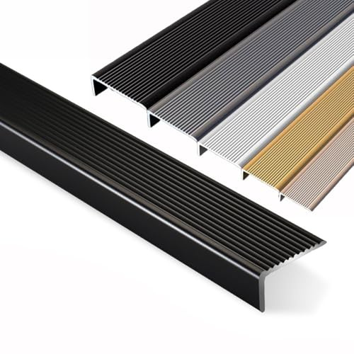 Genérico Tiras Antideslizantes para escaleras, C 90 120cm Protector de Borde de Aluminio, Perfil en Forma de L para escaleras Interiores/Exteriores - Negro, 120cm Solución de Seguridad Duradera