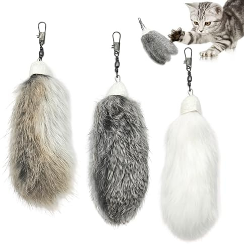 BSITSSS 3 stycken kattleksaker, kaninpäls interaktiva kattleksaker, ersättningshuvuden, 3 färger mjuk fluffig kattleksak för att leva ut jaktinstinkten och rolig lek