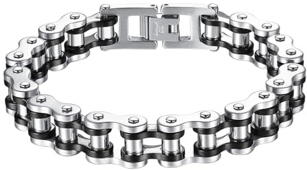 OSTAN Pulsera para hombre de acero inoxidable, cadena de eslabones, pulsera para hombre, brazalete negro y plata (negro + plata, 21.5)