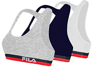 FILA Reggiseno Sportivo Donna in cotone, senza rinforzo, set di 3, Grigio, Bianco, Blu, Taglie M