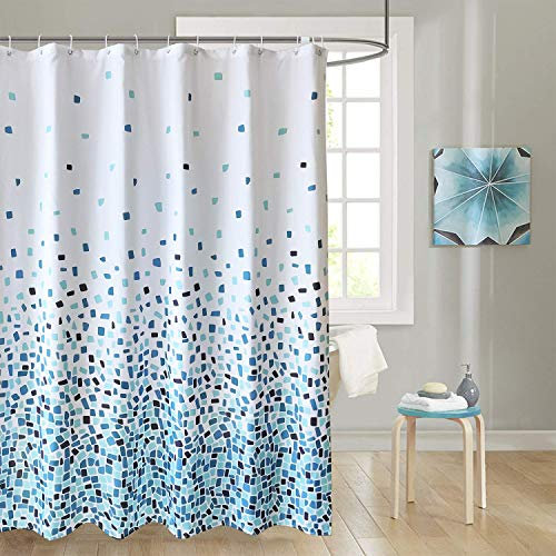 Trimming Shop Duschvorhang, Polyester-Gewebe, schimmel- und schimmelresistent, mit 12 Haken, wasserdichter Badvorhang, 180 x 200 cm lang, waschbar, mosaikblau