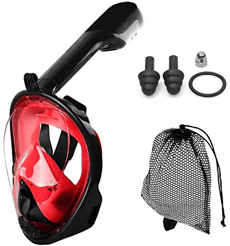 JRing Tauchmaske Schnorchelmaske Vollmaske, 180° Sichtfeld mit Sicherem Atemsystem Tauchmaske, Verstellbare Streifen und Kamerahaltung für Kinder und Erwachsene
