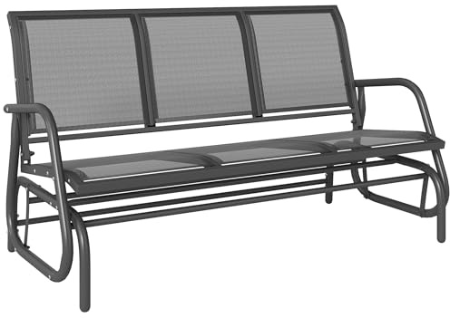 Outsunny Banc à Bascule de Jardin 3 Places en métal et Tissu en Maille Respirante, 147 x 75 x 85 cm, Gris