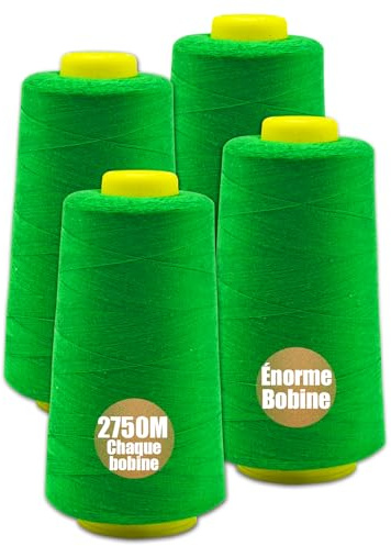 Filato per cucito Overlock, 100% poliestere, set per filo da cucito, 4 fili da cucito, filo da cucito, per macchina da cucire, 2745 m, totale 11000 m (verde)